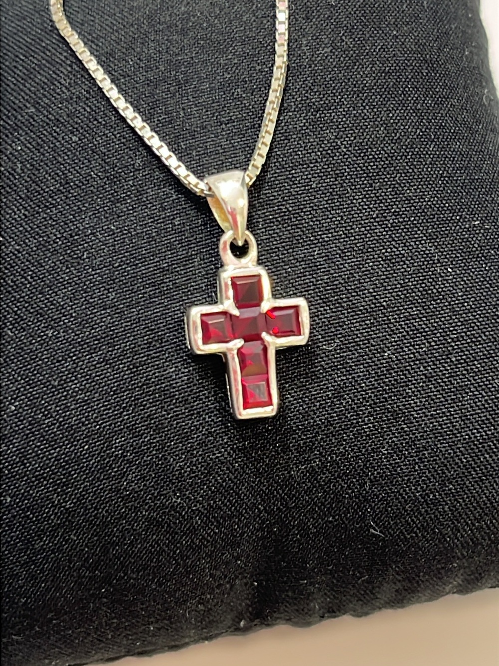 Sterling Silver Cross Pendant Necklace with Red Gemstones